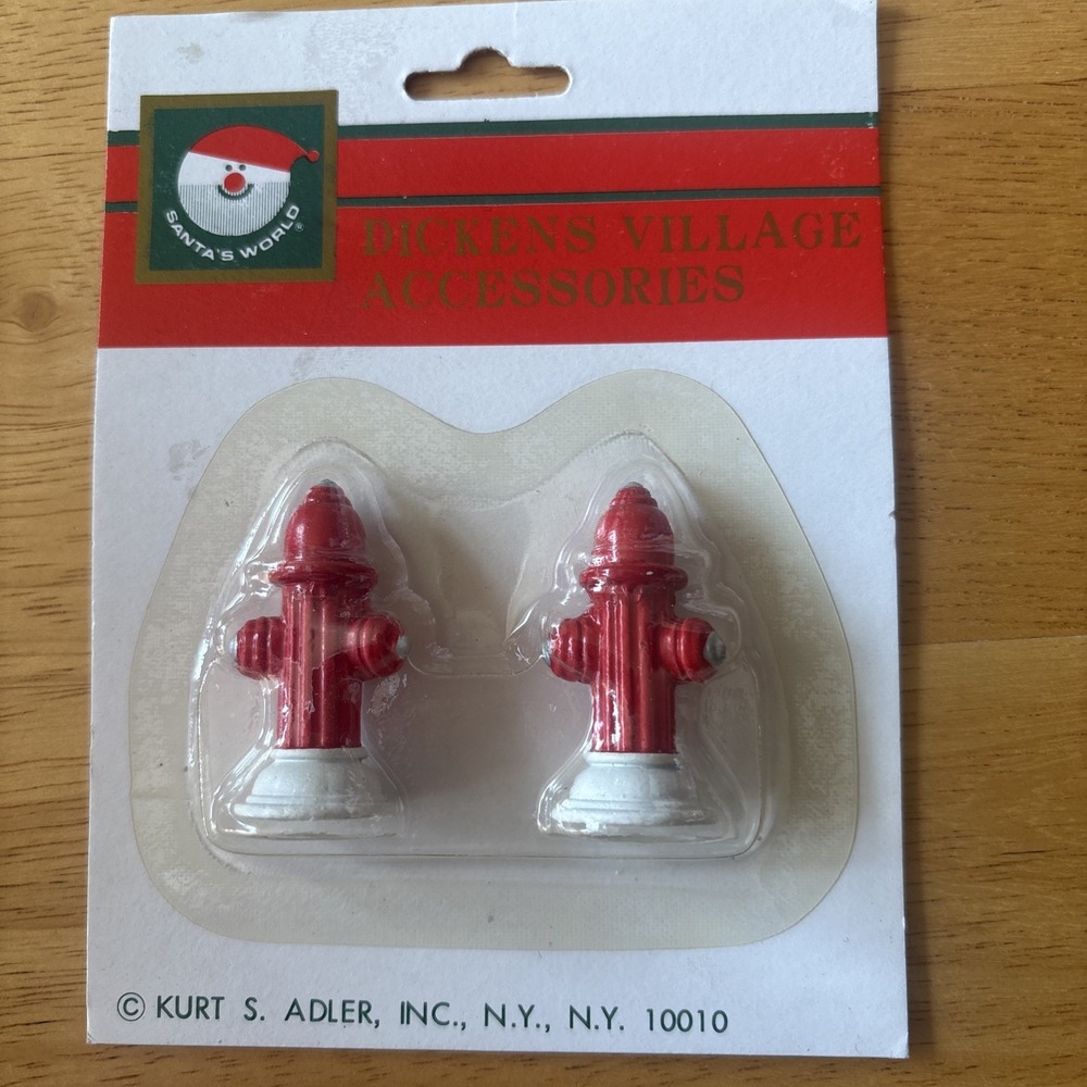 VTG Dickens Village Accessories Kurt S Adler 2 Fire Hydrants Made In Taiwan